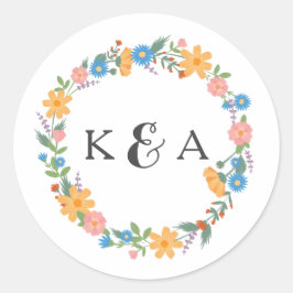 Adesivo Redondo Vinheta de Casamento Redonda de Flores Selvagens d
