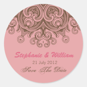 Adesivo Redondo Vinheta de Casamento Rosa e Castanho