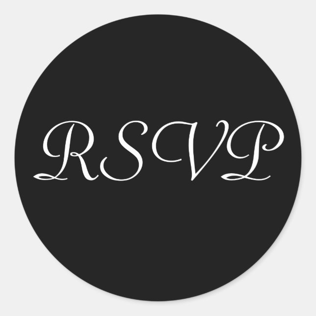 Adesivo Redondo Vinheta de Casamento RSVP - Preto com Letras Branc (Frente)
