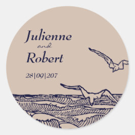 Adesivo Redondo Vinheta de Casamento Rustic Beach Ocean Waves