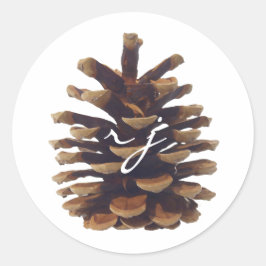 Adesivo Redondo Vinheta de Casamento Rustic Chic Pine Cone