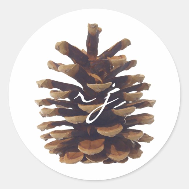 Adesivo Redondo Vinheta de Casamento Rustic Chic Pine Cone (Frente)