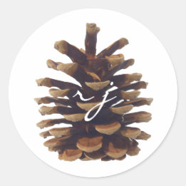 Adesivo Redondo Vinheta de Casamento Rustic Chic Pine Cone