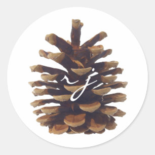 Adesivo Redondo Vinheta de Casamento Rustic Chic Pine Cone