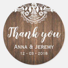 Adesivo Redondo Vinheta de Casamento Rústico de Madeira
