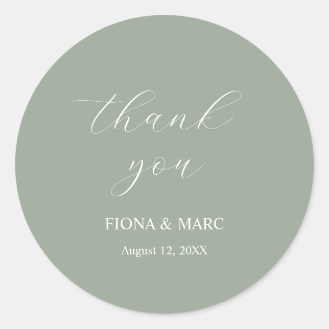Adesivo Redondo Vinheta de casamento simples para caligrafia verde (Frente)