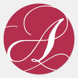 Adesivo Redondo Vinheta de Casamento Vermelho e Branco Monograma E