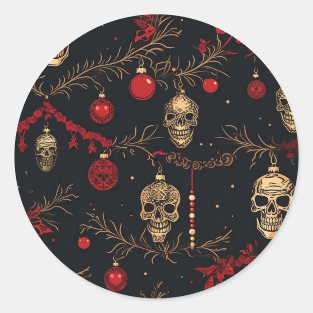 Adesivo Redondo Vinheta de Caveira de Ornamento (Frente)