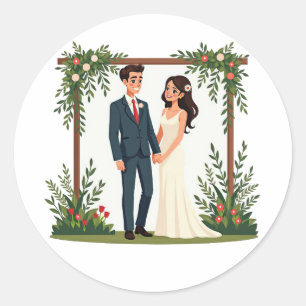 Adesivo Redondo Vinheta de Celebração de Casamento