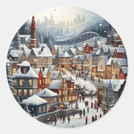 Adesivo Redondo Vinheta de Cena de Natal Festiva