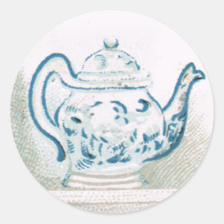 Adesivo Redondo Vinheta de chá azul e branco do 20 de início