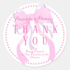 Adesivo Redondo Vinheta de Chá de fraldas de Fita Rosa