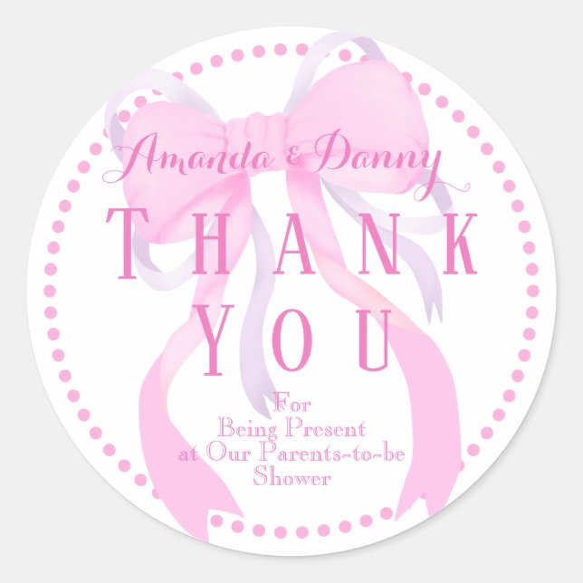 Adesivo Redondo Vinheta de Chá de fraldas de Fita Rosa (Frente)