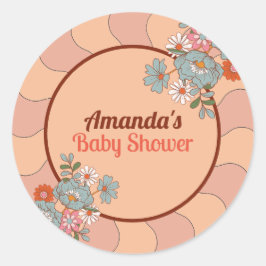 Adesivo Redondo Vinheta de Chá de fraldas de Flor de Estilo Retroa
