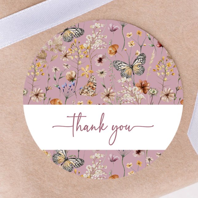 Adesivo Redondo Vinheta de Chá de fraldas de flor selvagem rosa (Pink Boho Wildflower Baby Shower Sticker by Painted Paperie
)