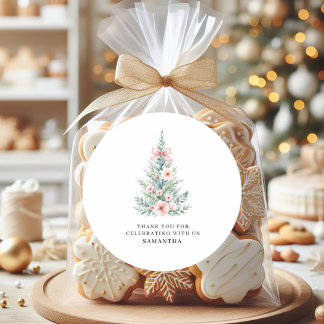 Adesivo Redondo Vinheta de Chá de fraldas de inverno rosa