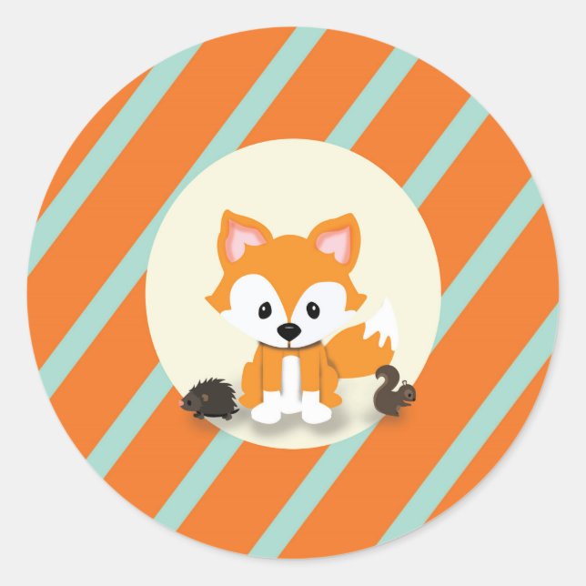 Adesivo Redondo Vinheta de Chá de fraldas de Woodland e Fox (Frente)