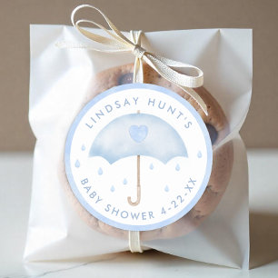 Adesivo Redondo Vinheta de Chá de fraldas Guarda-chuvas Azul