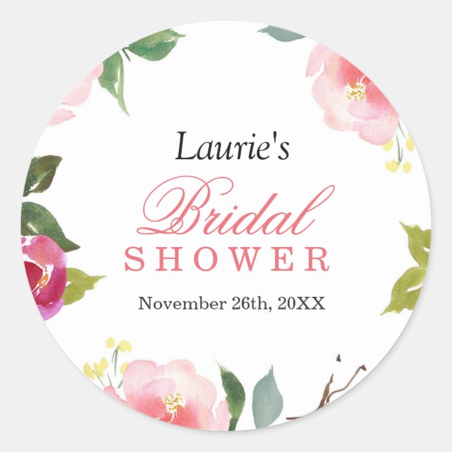 Adesivo Redondo Vinheta de Chá de panela de Aquarela Floral rosa (Frente)