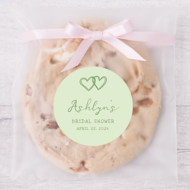 Adesivo Redondo Vinheta de Chá de panela de Coração Verde Desenhad (Criador carregado)