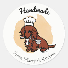 Adesivo Redondo Vinheta de Chef de Dachshund de Cabelo Longo Verme