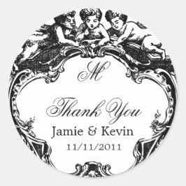 Adesivo Redondo Vinheta de Cherub Monograma Personalizável Clássic