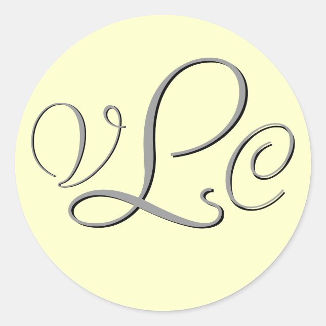 Adesivo Redondo Vinheta de Cinza e Creme Monograma Três (Frente)