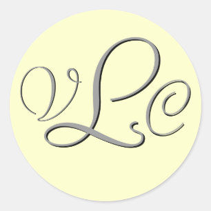 Adesivo Redondo Vinheta de Cinza e Creme Monograma Três