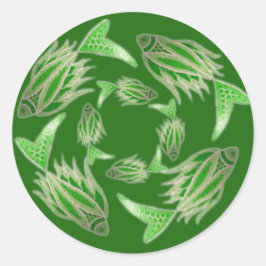 Adesivo Redondo Vinheta de círculo de peixe verde