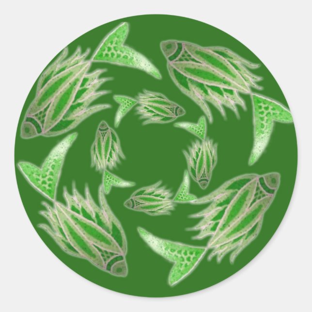 Adesivo Redondo Vinheta de círculo de peixe verde (Frente)
