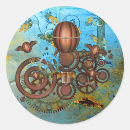 Adesivo Redondo Vinheta de cobre Aqua Collage Gears Steampunk