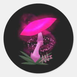 Adesivo Redondo Vinheta de Cogumelo Rosa bonito