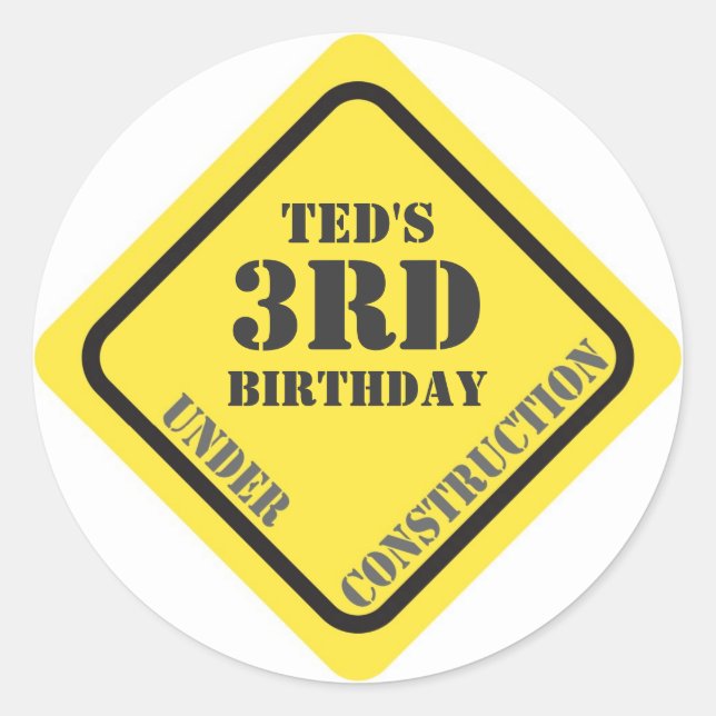 Adesivo Redondo Vinheta de Construção de Aniversário (Frente)