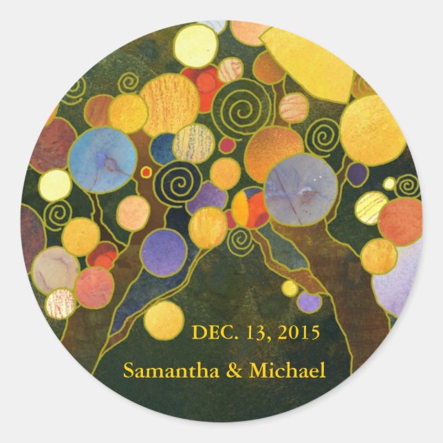 Adesivo Redondo Vinheta de Convite para Casamento de Árvores de Am (Frente)