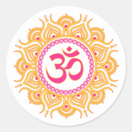 Adesivo Redondo Vinheta de cor laranja om mandala