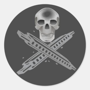 Adesivo Redondo Vinheta de crânio e Harpbones