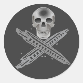 Adesivo Redondo Vinheta de crânio e Harpbones