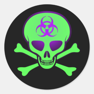 Adesivo Redondo Vinheta de crânio verde-roxo
