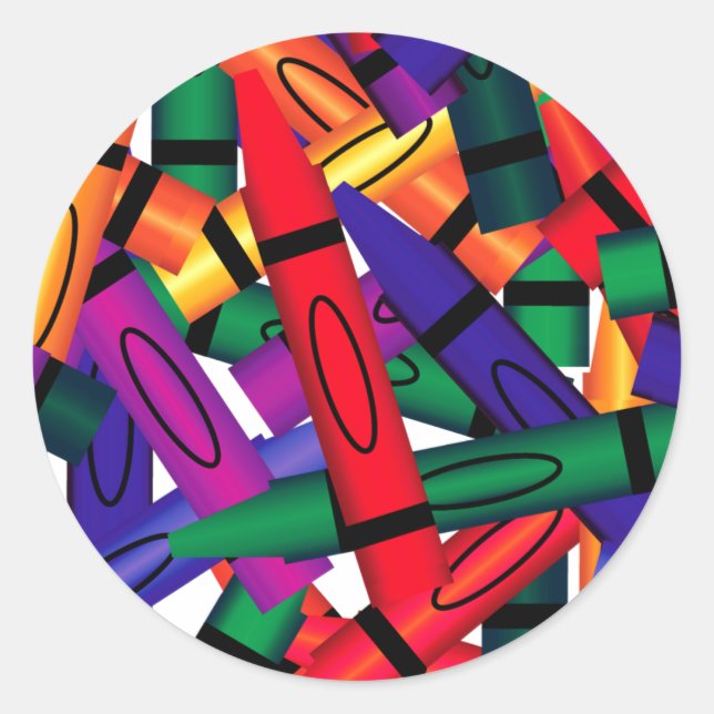 Adesivo Redondo Vinheta de Crayons espalhados (Frente)