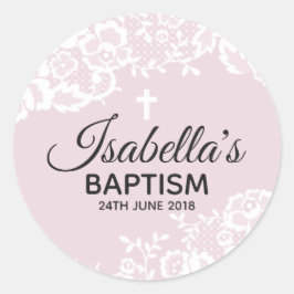 Adesivo Redondo Vinheta de cristalização de rendas brancas roxas