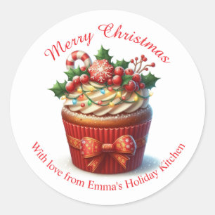Adesivo Redondo Vinheta de Cupcake de Natal Merry