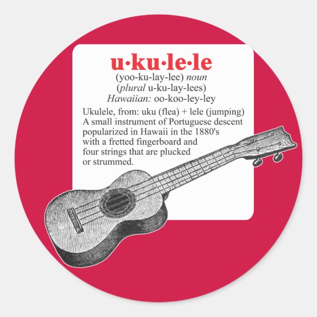 Adesivo Redondo Vinheta de Definição Ukulele (Frente)
