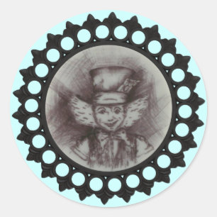 Adesivo Redondo Vinheta de Desenho Mad Hatter