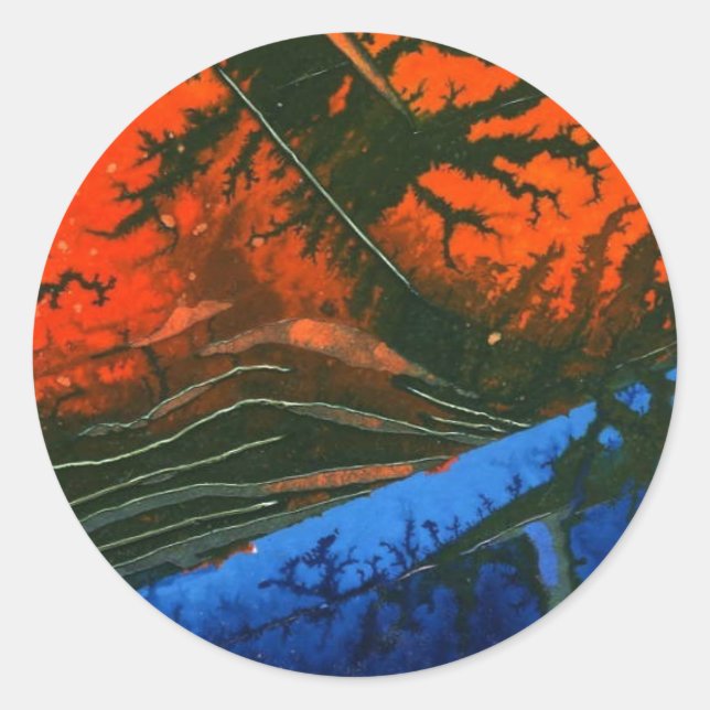 Adesivo Redondo Vinheta de design abstrato "Incêndio no pântano" (Frente)