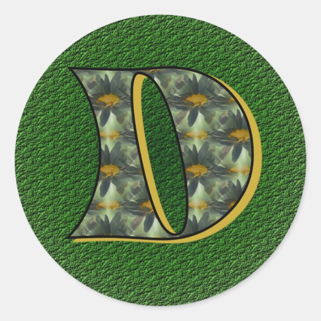 Adesivo Redondo Vinheta de Destis Pretos D Iniciais Monograma (Frente)