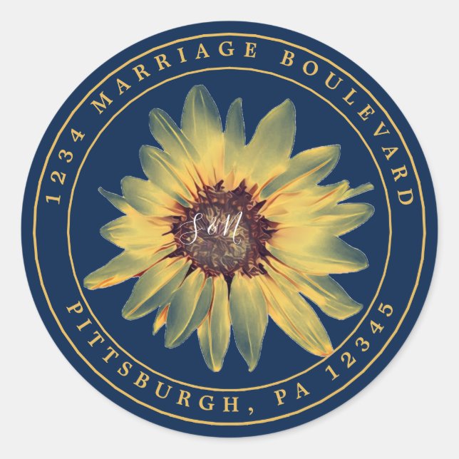 Adesivo Redondo Vinheta de Devolução de Girassol Russo (Frente)