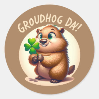 Adesivo Redondo Vinheta de dia de Groundhog