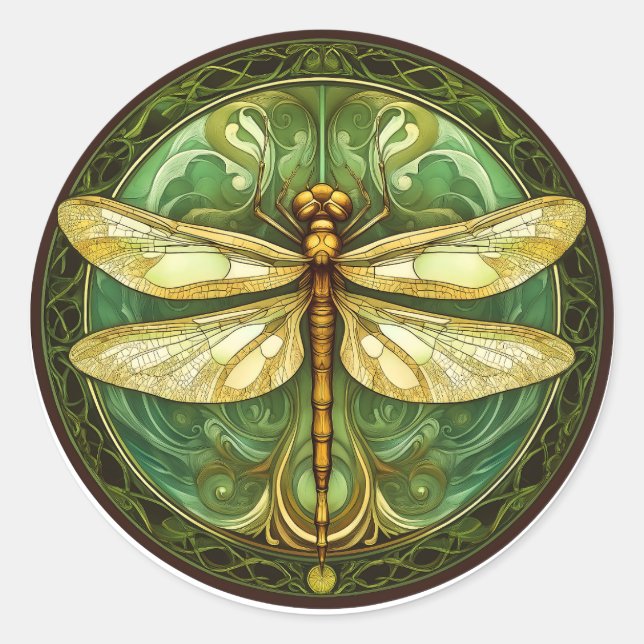 Adesivo Redondo Vinheta de Dragonfly de Vidro ornamentado (Frente)