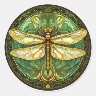 Adesivo Redondo Vinheta de Dragonfly de Vidro ornamentado