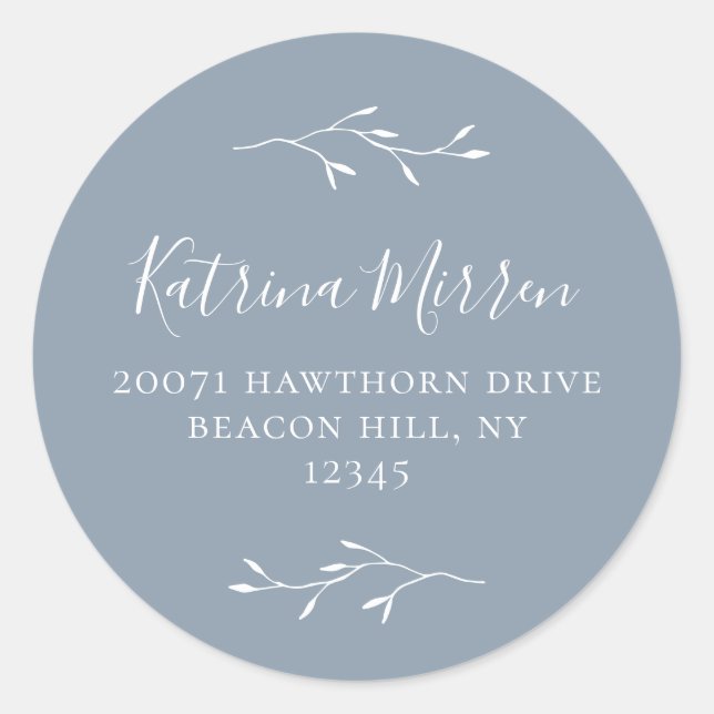 Adesivo Redondo Vinheta de endereço azul empoeirado de ramificação (Frente)